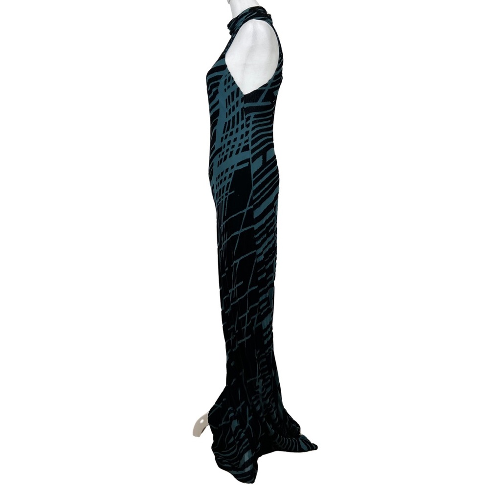 Andrea Polizzi for Rex Lester High Neck Velvet Silk Blend Teal Y2K Maxi Dress 8 - Picture 4 of 9